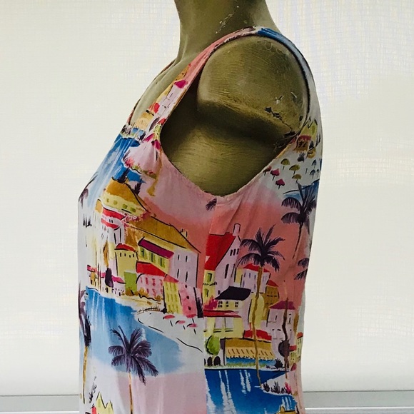 VINTAGE 80s LINE TWO French Riviera Print RESORT DRESS Size Small - Picture 2 of 14